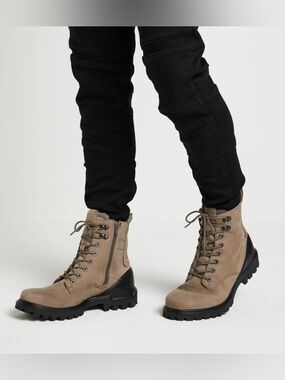 Ecco Men's Taupe Lace-Up Side-Zip Combat Boots